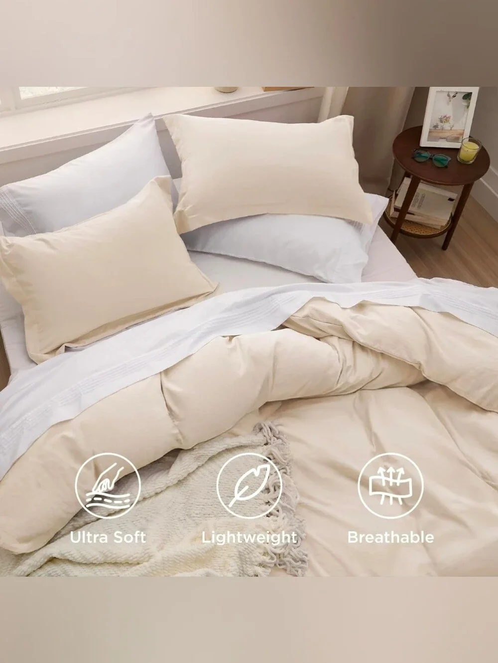 Bedsure King Cream Duvet Cover Only Ultra Soft Lightweight Neutral